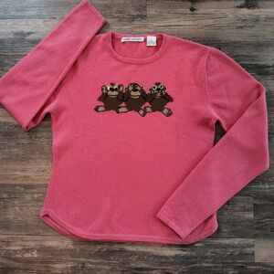 Autumn Cashmere Pink Sweater With Three Monkey Design